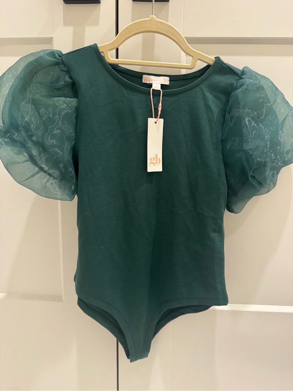 GB girls Green Puff Sleeve One-Piece Bodysuit